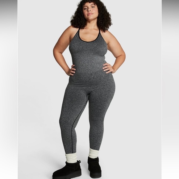 NWT Pink Seamless Workout Onesie  in Pure Black Marl - Picture 1 of 5